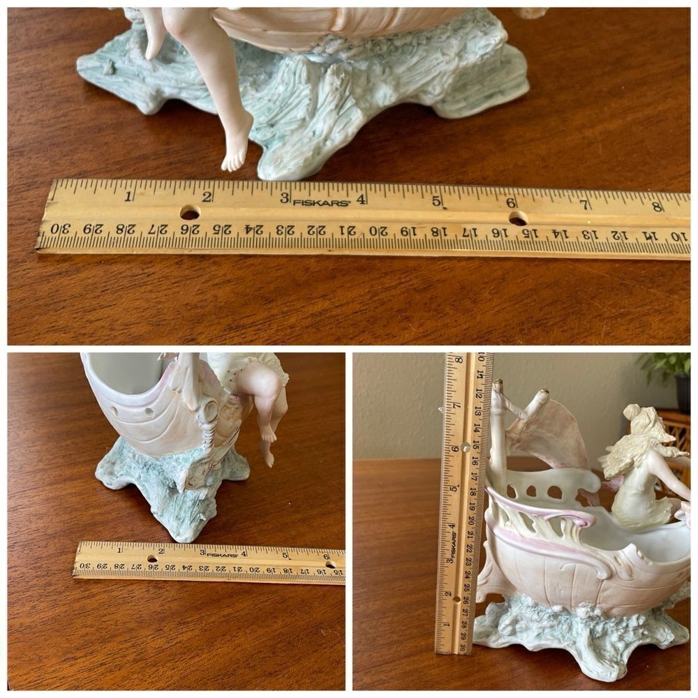Vintage RARE One of a kind Porcelain Ceramic Goddess on a Ship Decor Art - Picture 14 of 16